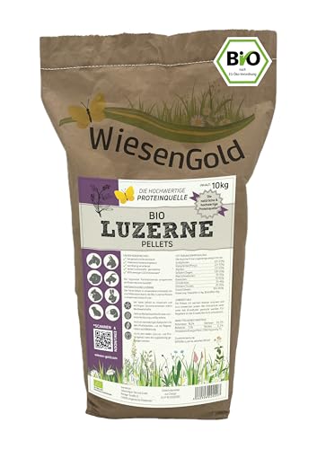 Bio Luzerne Cobs, WiesenGold® Bio Luzerne Pellets/Cobs (10kg) – Premium Pferdefutter, die natürliche Proteinquelle für Tiere, Melassefrei, ohne Zuckerzusatz, staubfrei von WiesenGold