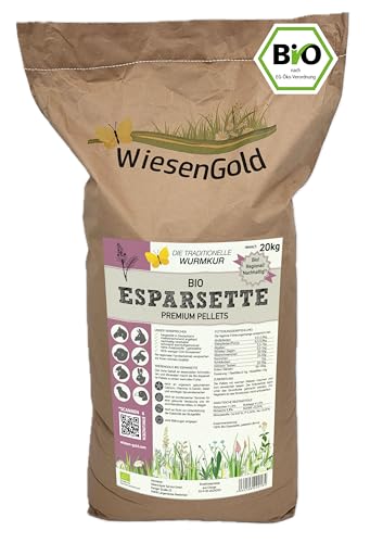 Esparsette Cobs Bio (20kg), WiesenGold® Bio-Esparsette Pellets/Cobs – Premium Pferdefutter, naturnaher Anbau, Heimtierfutter, natürliche Wurmkur von WiesenGold