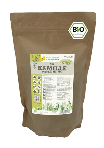 Kamille Pellets Bio, WiesenGold® Bio Kamille Pellets (750g) – natürliche Unterstützung zur Beruhigung, wirkt wundheilend und entzündungshemmend bei Tieren, unterstützt die Atemwege von WiesenGold