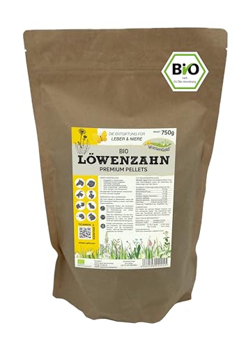 WiesenGold® Bio Löwenzahn Pellets (750g) – natürliche Kräuter zur Unterstützung von Leber- und Niere bei Tieren, aus naturnahem Bio-Anbau, CO2-sparende Herstellung, staubfrei, unterstützt bei Hufrehe von WiesenGold