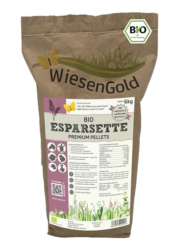 WiesenGold® Bio-Esparsette Pellets/Cobs (6kg) – natürliche Kräuter zur Entwurmung und Parasitenabwehr für Pferde und Tiere, naturnaher und insektenschonender Anbau, Pferdefutter, Heimtierfutter von WiesenGold