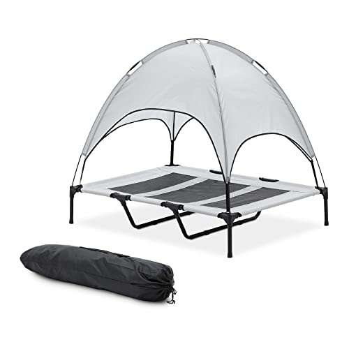 Wiesenfield WIE-PETBED-102 Katzen- und Hundeliege mit Dach 122,5 x 91,5 x 109 cm Polyester Stahl Glasfaser Oxford-Gewebe Grau Tierliege Hundeliege Outdoor Haustierbett von Wiesenfield