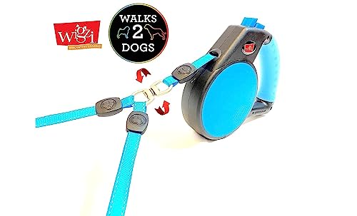 WIGZI 2 einziehbare Hundeleine, 360 Grad, kein Verheddern, 5,5 m Gesamtabstand mit Koppler, 50 kg Gesamtgewicht beider Hunde von Wigzi