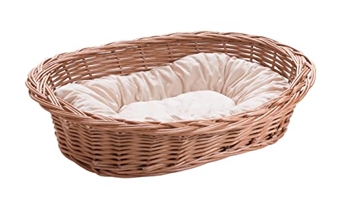 Wiklinowy Świat - Weidenkorb Hundebett Katzenbett, Weidenbett für Haustiere - Natürlich warm, atmungsaktiv und stilvoll - Verschiedene Größen 58x42x15cm - helles cremefarbenes Kissen von Wiklinowy Swiat
