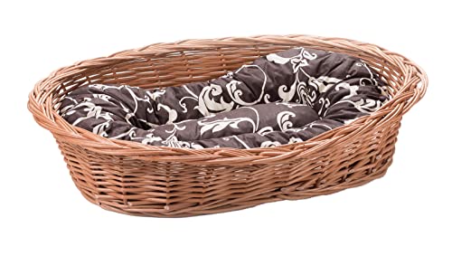 Wiklinowy Świat - Weidenkorb Hundebett Katzenbett, Weidenbett für Haustiere - Natürlich warm, atmungsaktiv und stilvoll - Verschiedene Größen 75x53x17cm - Braun mit Schnörkelmuster von Wiklinowy Swiat