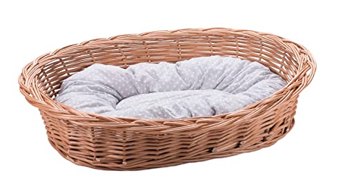 Wiklinowy Świat - Weidenkorb Hundebett Katzenbett, Weidenbett für Haustiere - Natürlich warm, atmungsaktiv und stilvoll - Verschiedene Größen 85x60x18cm - grau gepunktetes Kissen Wiklinowy Świat - Weidenkorb Hundebett Katzenbett, Weidenbett für Haustiere - Natürlich warm, atmungsaktiv und stilvoll - Verschiedene Größen 85x60x18cm - grau gepunktetes Kissen von Wiklinowy Swiat