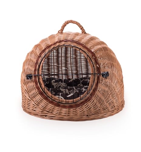Wiklinowy Świat - Weidenkorb Transportbox, Katzentransportbox, Transporttasche für Katze Hund - Tragebox für Mittel Kleine Haustiere - mit Metallverschluss - 45x35x40cm - Braun mit Schnörkelmuster Wiklinowy Świat - Weidenkorb Transportbox, Katzentransportbox, Transporttasche für Katze Hund - Tragebox für Mittel Kleine Haustiere - mit Metallverschluss - 45x35x40cm - Braun mit Schnörkelmuster von Wiklinowy Swiat
