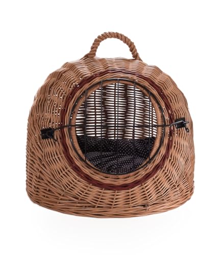 Wiklinowy Świat - Weidenkorb Transportbox, Katzentransportbox, Transporttasche für Katze Hund - Tragebox für Mittel Kleine Haustiere - mit Metallverschluss - 45x35x40cm - gepunktetes braunes Kissen Wiklinowy Świat - Weidenkorb Transportbox, Katzentransportbox, Transporttasche für Katze Hund - Tragebox für Mittel Kleine Haustiere - mit Metallverschluss - 45x35x40cm - gepunktetes braunes Kissen von Wiklinowy Swiat