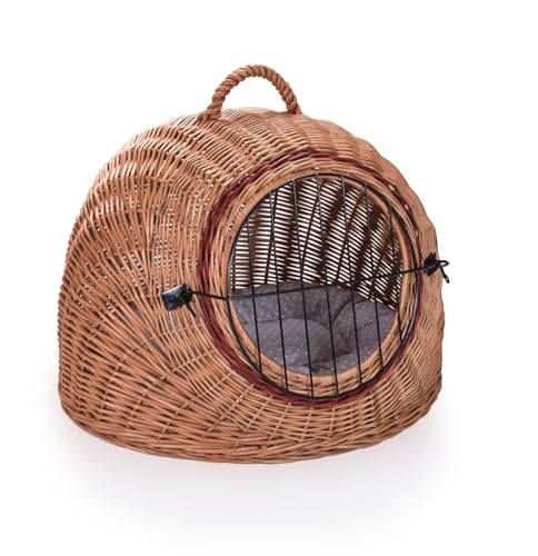 Wiklinowy Świat - Weidenkorb Transportbox, Katzentransportbox, Transporttasche für Katze Hund - Tragebox für Mittel Kleine Haustiere - mit Metallverschluss - 45x35x40cm - grau gepunktetes Kissen Wiklinowy Świat - Weidenkorb Transportbox, Katzentransportbox, Transporttasche für Katze Hund - Tragebox für Mittel Kleine Haustiere - mit Metallverschluss - 45x35x40cm - grau gepunktetes Kissen von Wiklinowy Swiat