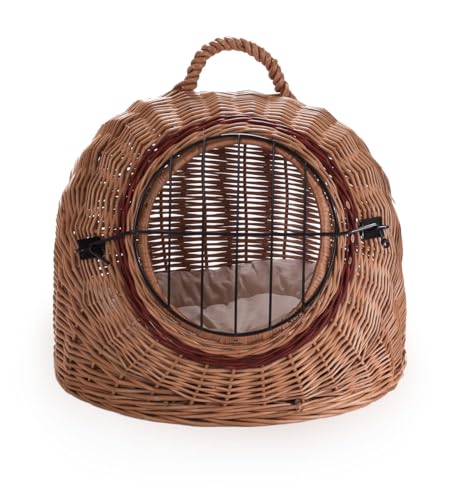 Wiklinowy Świat - Weidenkorb Transportbox, Katzentransportbox, Transporttasche für Katze Hund - Tragebox für Mittel Kleine Haustiere - mit Metallverschluss - 45x35x40cm - helles cremefarbenes Kissen Wiklinowy Świat - Weidenkorb Transportbox, Katzentransportbox, Transporttasche für Katze Hund - Tragebox für Mittel Kleine Haustiere - mit Metallverschluss - 45x35x40cm - helles cremefarbenes Kissen von Wiklinowy Swiat