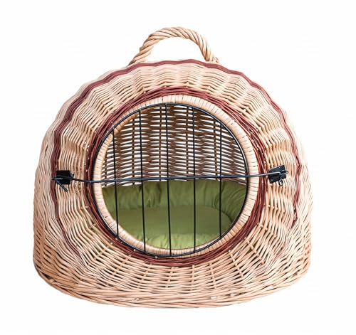 Wiklinowy Świat - Weidenkorb Transportbox, Katzentransportbox, Transporttasche für Katze Hund - Tragebox für Mittel Kleine Haustiere - mit Metallverschluss - 50x40x45cm - grünes Kissen Wiklinowy Świat - Weidenkorb Transportbox, Katzentransportbox, Transporttasche für Katze Hund - Tragebox für Mittel Kleine Haustiere - mit Metallverschluss - 50x40x45cm - grünes Kissen von Wiklinowy Swiat