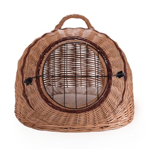 Wiklinowy Świat - Weidenkorb Transportbox, Katzentransportbox, Transporttasche für Katze Hund - Tragebox für Mittel Kleine Haustiere - mit Metallverschluss - 50x40x45cm - helles cremefarbenes Kissen Wiklinowy Świat - Weidenkorb Transportbox, Katzentransportbox, Transporttasche für Katze Hund - Tragebox für Mittel Kleine Haustiere - mit Metallverschluss - 50x40x45cm - helles cremefarbenes Kissen von Wiklinowy Swiat