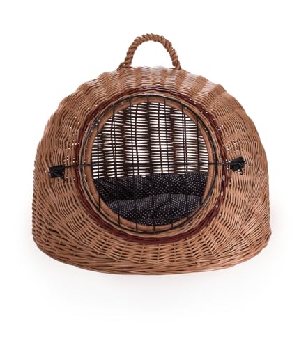Wiklinowy Świat - Weidenkorb Transportbox, Katzentransportbox, Transporttasche für Katze Hund - Tragebox für Mittel Kleine Haustiere - mit Metallverschluss - 60x46x50cm - gepunktetes braunes Kissen Wiklinowy Świat - Weidenkorb Transportbox, Katzentransportbox, Transporttasche für Katze Hund - Tragebox für Mittel Kleine Haustiere - mit Metallverschluss - 60x46x50cm - gepunktetes braunes Kissen von Wiklinowy Swiat