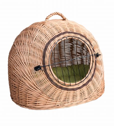 Wiklinowy Świat - Weidenkorb Transportbox, Katzentransportbox, Transporttasche für Katze Hund - Tragebox für Mittel Kleine Haustiere - mit Metallverschluss - 60x46x50cm - grünes Kissen Wiklinowy Świat - Weidenkorb Transportbox, Katzentransportbox, Transporttasche für Katze Hund - Tragebox für Mittel Kleine Haustiere - mit Metallverschluss - 60x46x50cm - grünes Kissen von Wiklinowy Swiat