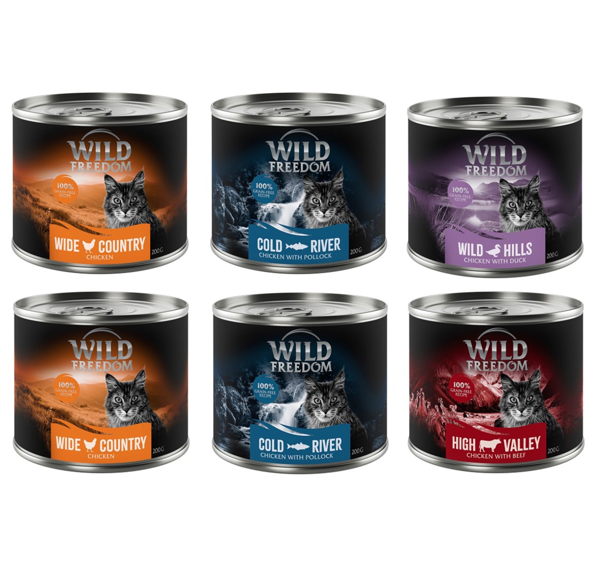 5 + 1 gratis! Wild Freedom 6 x 200 g - Mixpaket 2: Huhn, Seelachs, Rind, Ente 5 + 1 gratis! Wild Freedom 6 x 200 g - Mixpaket 2: Huhn, Seelachs, Rind, Ente von Wild Freedom