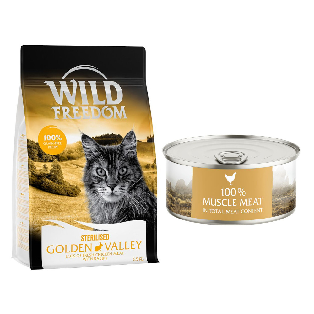 6,5 kg Wild Freedom + 6 x 70 g "Instinctive" Nassfutter gratis! - Sterilised : Golden Valley - Kaninchen + 6 x 70 g Huhn 6,5 kg Wild Freedom + 6 x 70 g "Instinctive" Nassfutter gratis! - Sterilised : Golden Valley - Kaninchen + 6 x 70 g Huhn von Wild Freedom