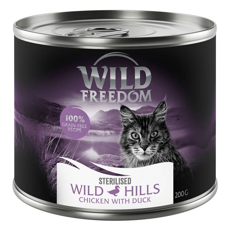 6 x 200 g / 400 g Wild Freedom Adult Sterilised zum Probierpreis! - Wild Hills Sterilised - Ente & Huhn (6 x 200 g) von Wild Freedom