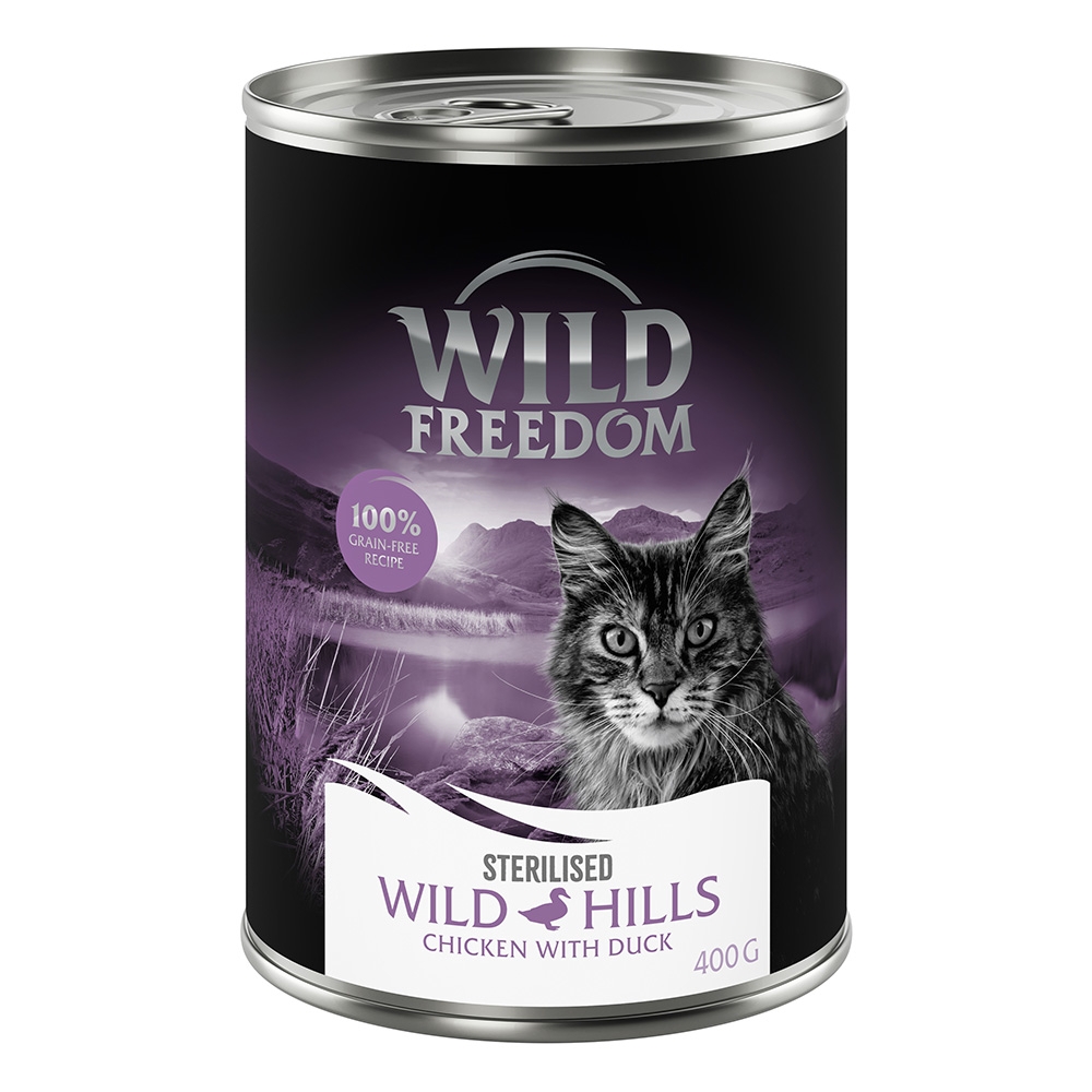 6 x 200 g / 400 g Wild Freedom Adult Sterilised zum Probierpreis! - Wild Hills Sterilised - Ente & Huhn (6 x 400 g) von Wild Freedom