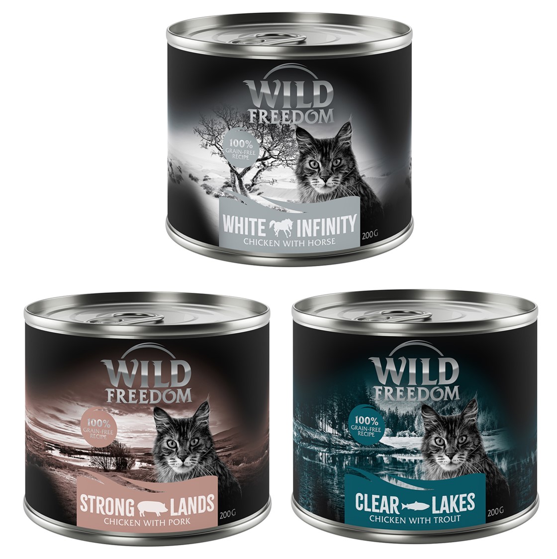 Gemischtes Probierpaket: Wild Freedom Adult - 6 x 200 g: 2x Forelle, 2x Schwein, 2x Pferd von Wild Freedom