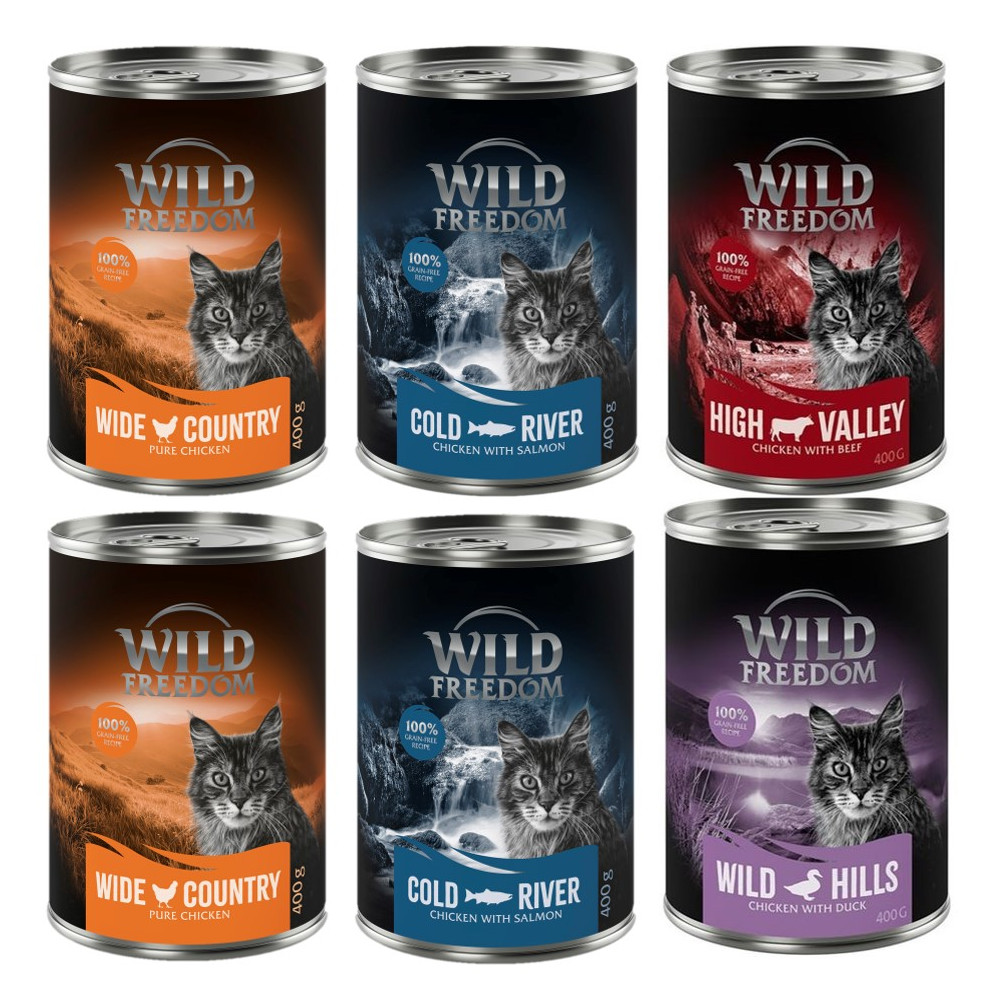 Gemischtes Probierpaket: Wild Freedom Adult - 6 x 400 g: 2x Huhn, 2x Seelachs, Rind, Ente von Wild Freedom