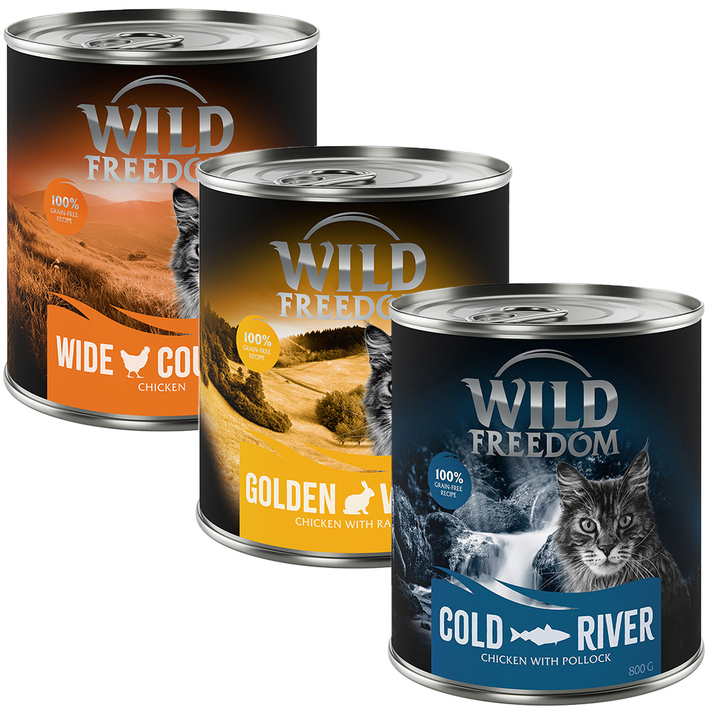 Gemischtes Probierpaket: Wild Freedom Adult - 6 x 800 g: 2x Huhn, 2x Seelachs, 2x Kaninchen von Wild Freedom