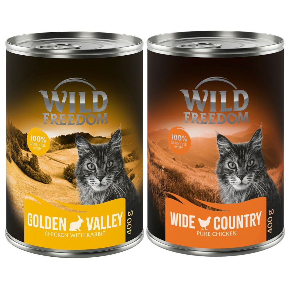 Kombi-Paket: Wild Freedom Adult 6 x 200 g / 6 x 400 g - getreidefreie Rezeptur - Golden Valley - Kaninchen & Huhn (6 x 400 g) + Wide Country - Huhn pur (6 x 400 g) von Wild Freedom