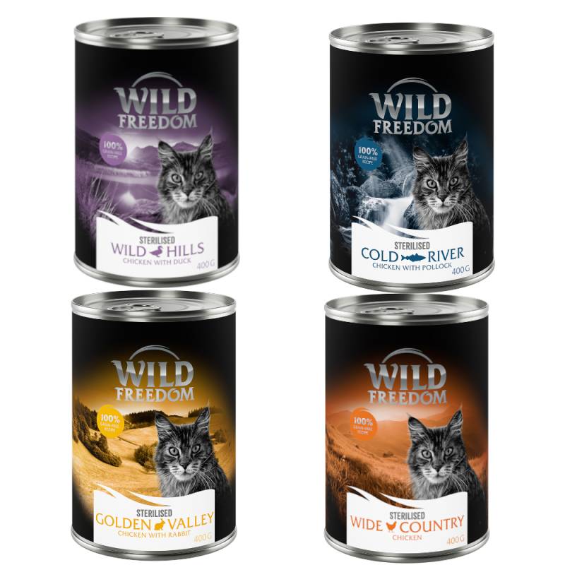 Wild Freedom Adult Sterilised 12 x 400 g - getreidefreie Rezeptur - Mixpaket (4 Sorten) von Wild Freedom