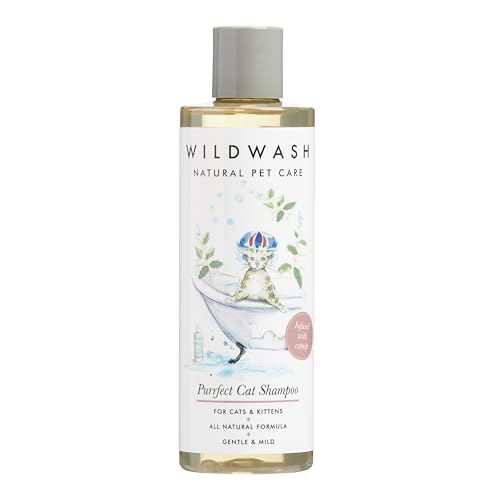 WildWash Purrfect Katzen-Shampoo mit zusätzlicher Katzenminze, 250 ml, Macht das Baden Spaß, verleiht stumpfem Haar Glanz und Leuchtkraft, natürlich, sulfat- und parabenfrei für empfindliche Haut von WildWash