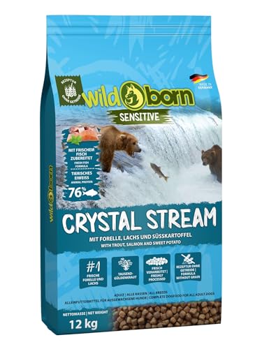 Wildborn Crystal Stream 12 kg mit frischem Lachs, Forelle und Süßkartoffel | Produziert in Deutschland mit 78% tierischem Protein* von Wildborn