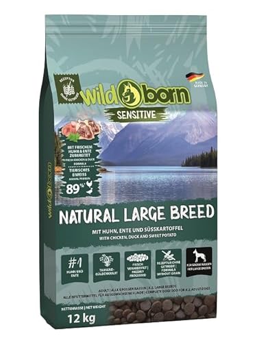 Wildborn Natural Large Breed 1 x 12 kg | Hundetrockenfutter für große Rassen mit frischem Huhn, Ente, Truthahn, Süßkartoffel & Tapioka von Wildborn