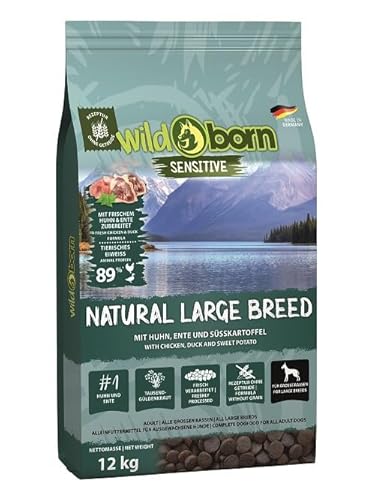 Wildborn Natural Large Breed 1 x 12 kg | Hundetrockenfutter für große Rassen mit frischem Huhn, Ente, Truthahn, Süßkartoffel & Tapioka von Wildborn