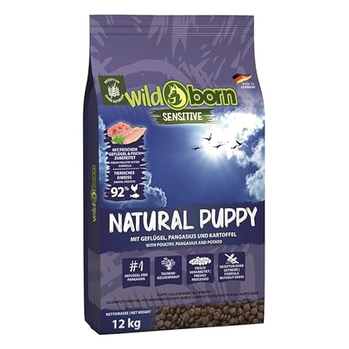 Wildborn Natural Puppy 1 x 12 kg | Hundetrockenfutter für Welpen und Junghunde mit Geflügel, Pangasius und Kartoffel | mit 92% tierischem Protein von Wildborn