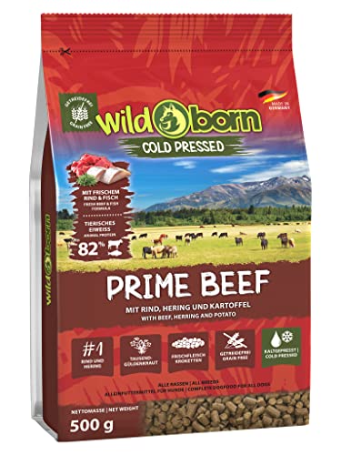 Wildborn Prime Beef 500 g kaltgepresstes Hundefutter getreidefrei mit extra viel Rindfleisch aus Deutschland von Wildborn