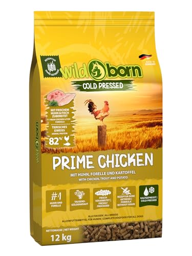 Wildborn Prime Chicken 1 x 12 kg | kaltgepresstes Hundetrockenfutter mit Huhn | mit 82% tierischem Protein | getreidefreies Futter Made in Germany von Wildborn