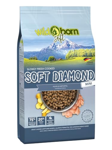 Wildborn Soft Diamond Mini 12 kg - Getreidefreies Hunde-Softfutter für kleine Rassen mit 75% Frischem Huhn, Schonend Garverfahren, Kleine Kroketten & Limitierte Rohstoffe von Wildborn