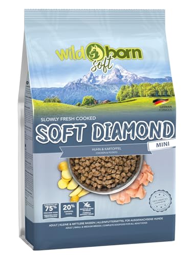 Wildborn Soft Diamond Mini 4 kg - Getreidefreies Hunde-Softfutter für kleine Rassen mit 75% Frischem Huhn, Schonend Garverfahren, Kleine Kroketten & Limitierte Rohstoffe von Wildborn