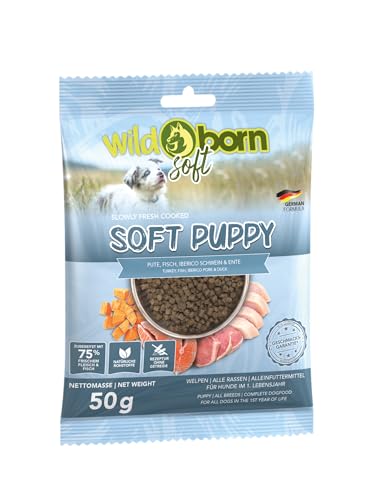 Wildborn Soft Puppy 50g getreidefreies Welpenfutter mit 75% mit frischem Fleisch & Fisch | Halbfeuchtes Trockenfutter für Junge Hunde | getreidefreie Rezeptur aus Deutschland von Wildborn