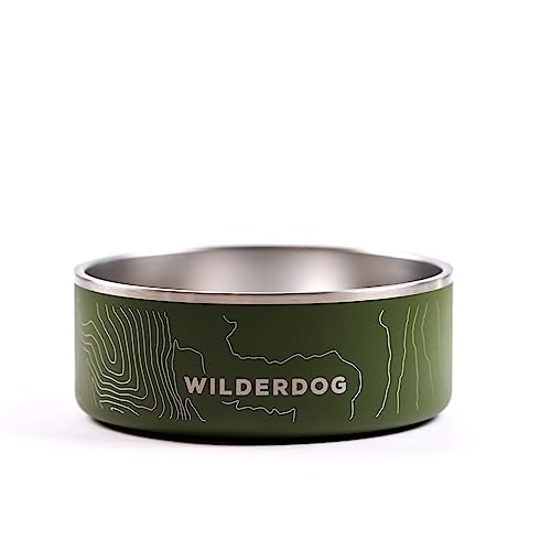 Widlerdog Hundenapf aus Edelstahl, extra langlebig, BPA-freier Edelstahl in Küchenqualität, mit rutschfestem Gummiringboden, Olivgrün, 907 ml von Wilderdog