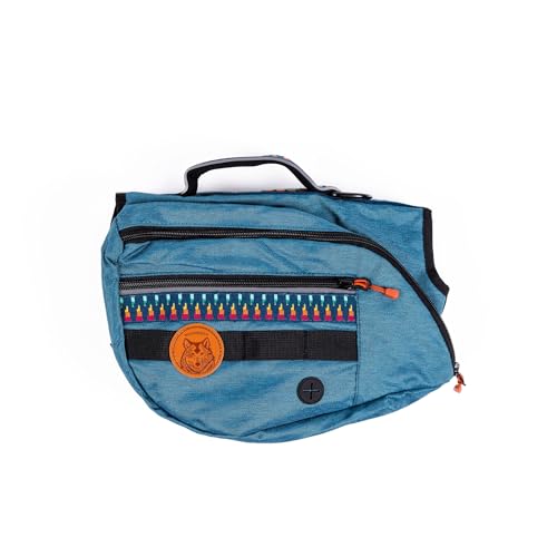 Widlerdog Hunderucksack mit integriertem Geschirr und rückseitig montierter D-Ring-Leinenbefestigung, Griff, zwei Satteltaschen mit insgesamt 4 Taschen, integrierter Kotbeutelspender (Pazifikblau von Wilderdog