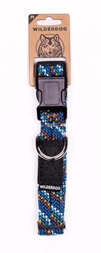 Wilderdog Kletterseil-Hundehalsband – Outdoor-Kletterseil-Design mit robusten, sicheren Beschlägen für Sicherheit – verstellbar für 33–45,7 cm mit einem 2,5 cm langen Band, Größe M, Pazifikblau von Wilderdog