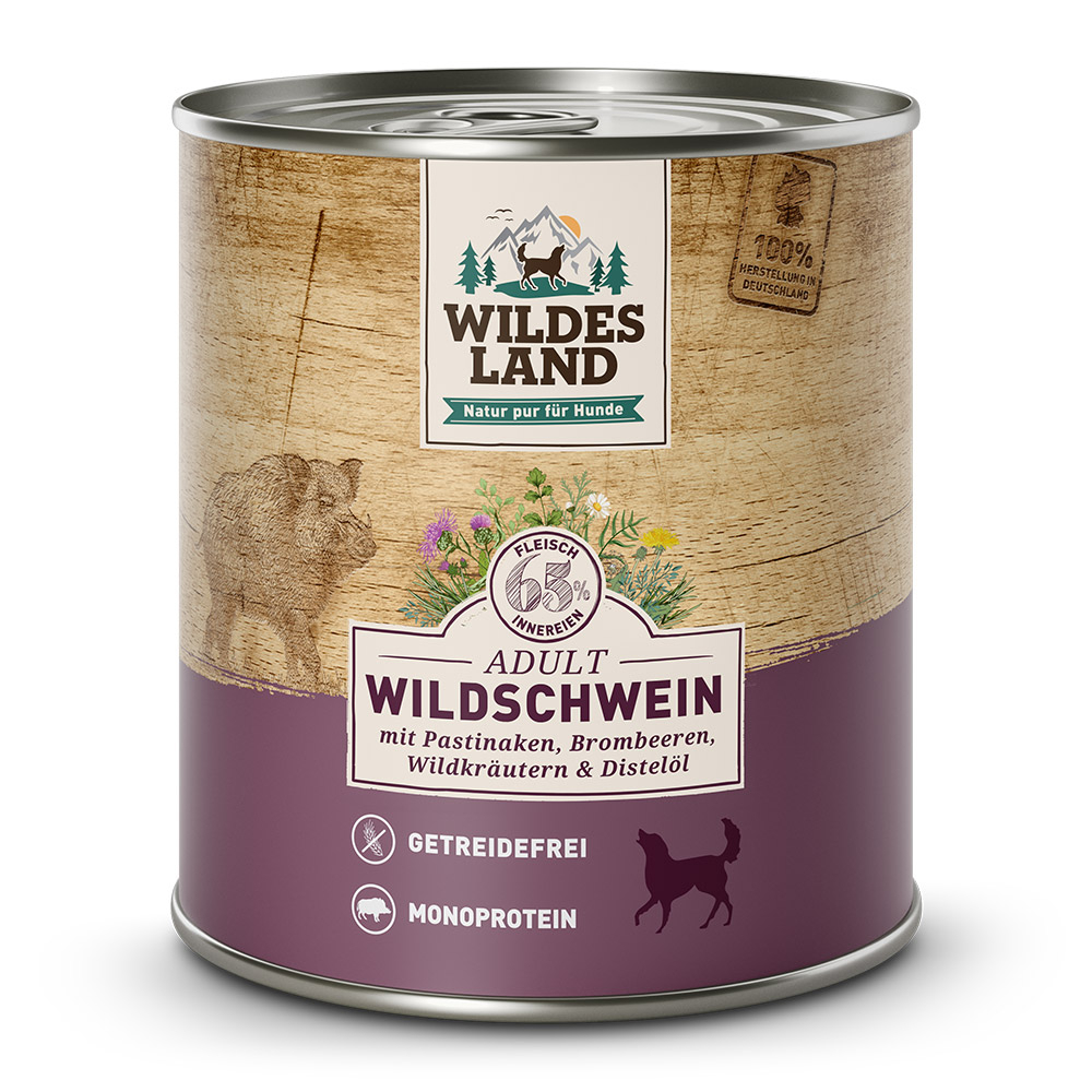 Wildes Land | Wildschwein mit Pastinake, Brombeeren, Wildkräutern und Distelöl | Classic Adult | 6 x 800 g von Wildes Land