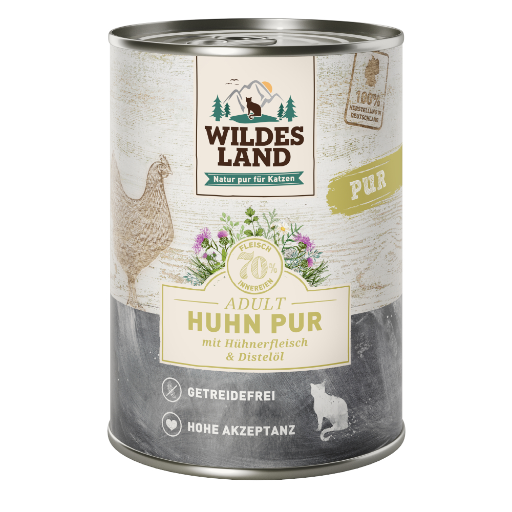 Wildes Land Adult Cat 6 x 400 g - Huhn PUR mit Distelöl Wildes Land Adult Cat 6 x 400 g - Huhn PUR mit Distelöl von Wildes Land