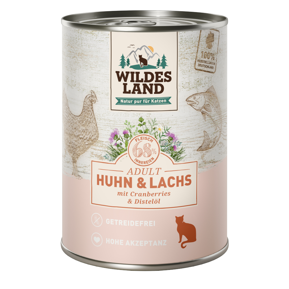 Wildes Land Adult Cat 6 x 400 g - Huhn & Lachs mit Cranberries Wildes Land Adult Cat 6 x 400 g - Huhn & Lachs mit Cranberries von Wildes Land