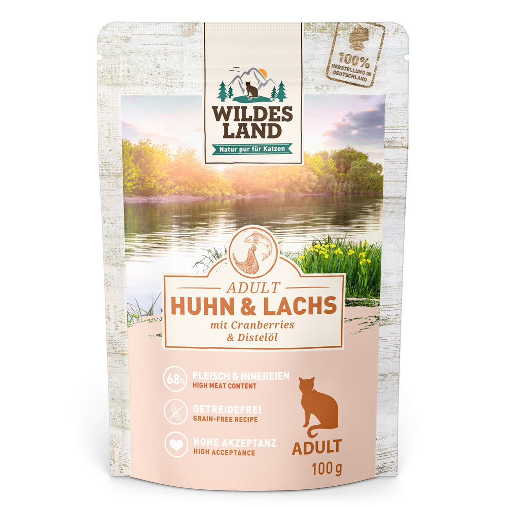 Wildes Land Cat 12 x 100 g - Huhn & Lachs mit Cranberries Wildes Land Cat 12 x 100 g - Huhn & Lachs mit Cranberries von Wildes Land