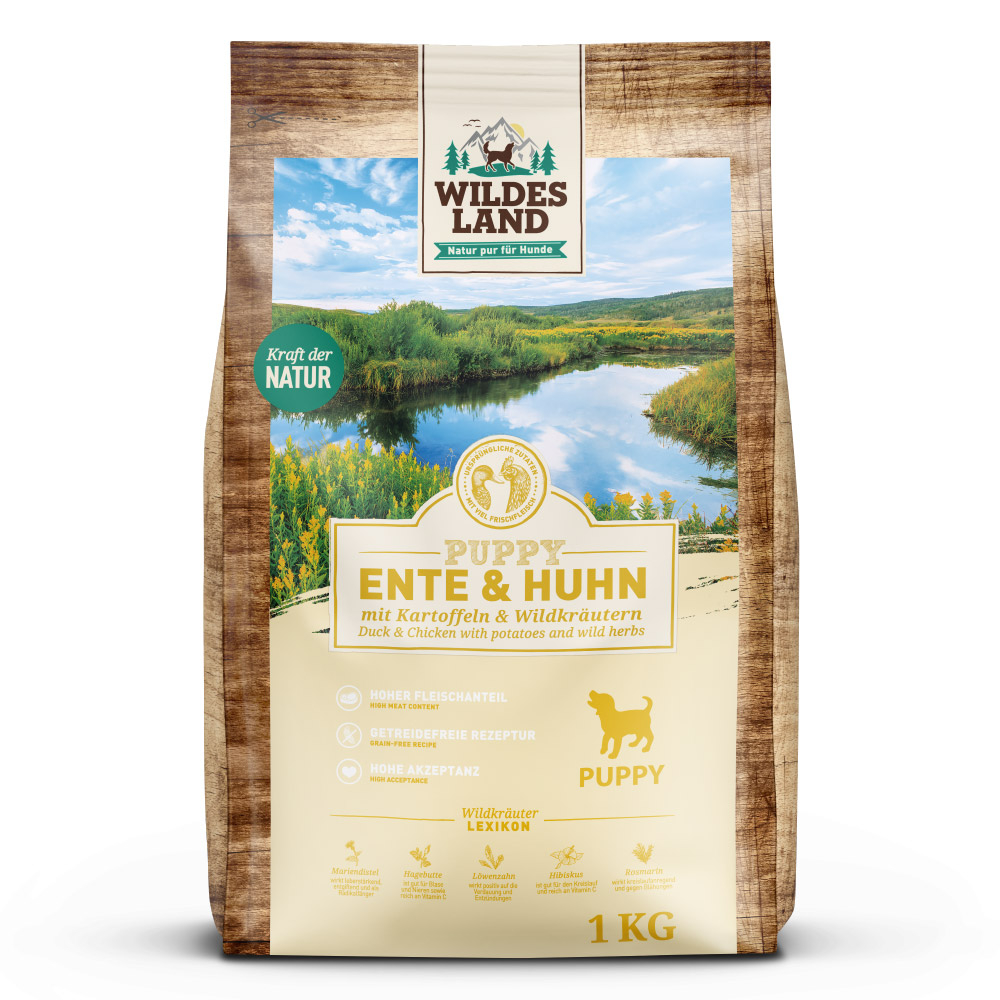 Wildes Land | Ente & Huhn mit Kartoffel | Classic Puppy | 4 x 1 kg Wildes Land | Ente & Huhn mit Kartoffel | Classic Puppy | 4 x 1 kg von Wildes Land