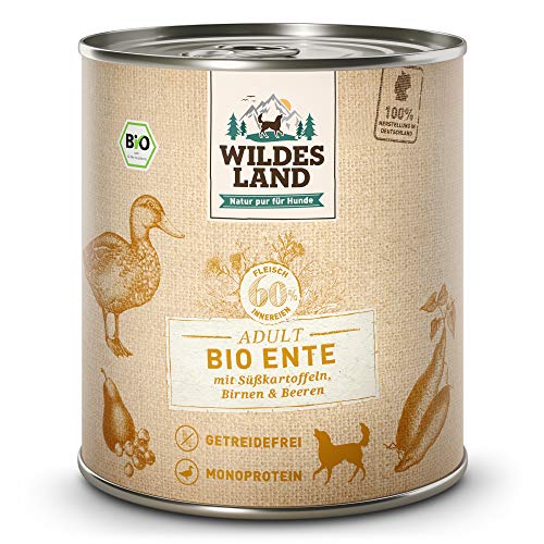 Wildes Land Hundefutter Nassfutter BIO Ente mit Süßkartofeln Birnen Beeren 800g (6 x 800g) von WILDES LAND
