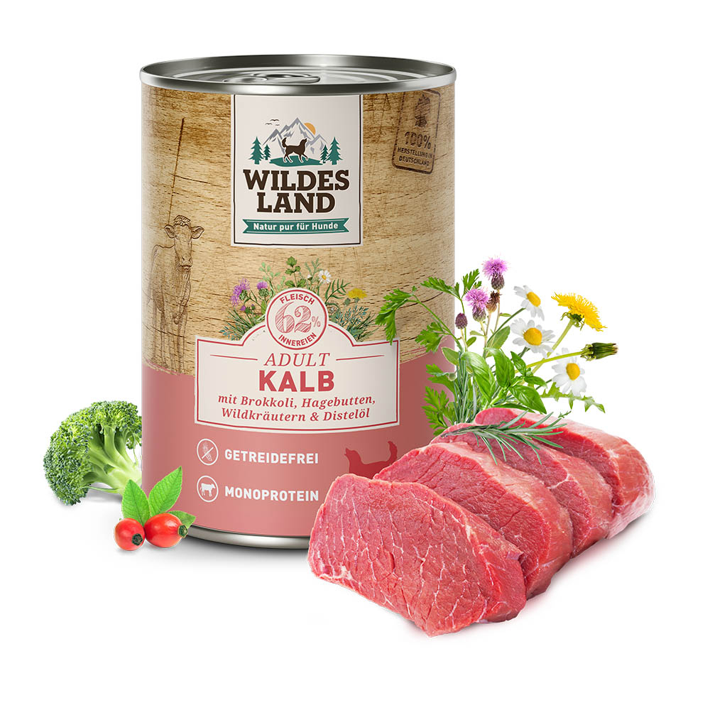 Wildes Land | Kalb mit Brokkoli | Classic Adult | 6 x 400 g von Wildes Land