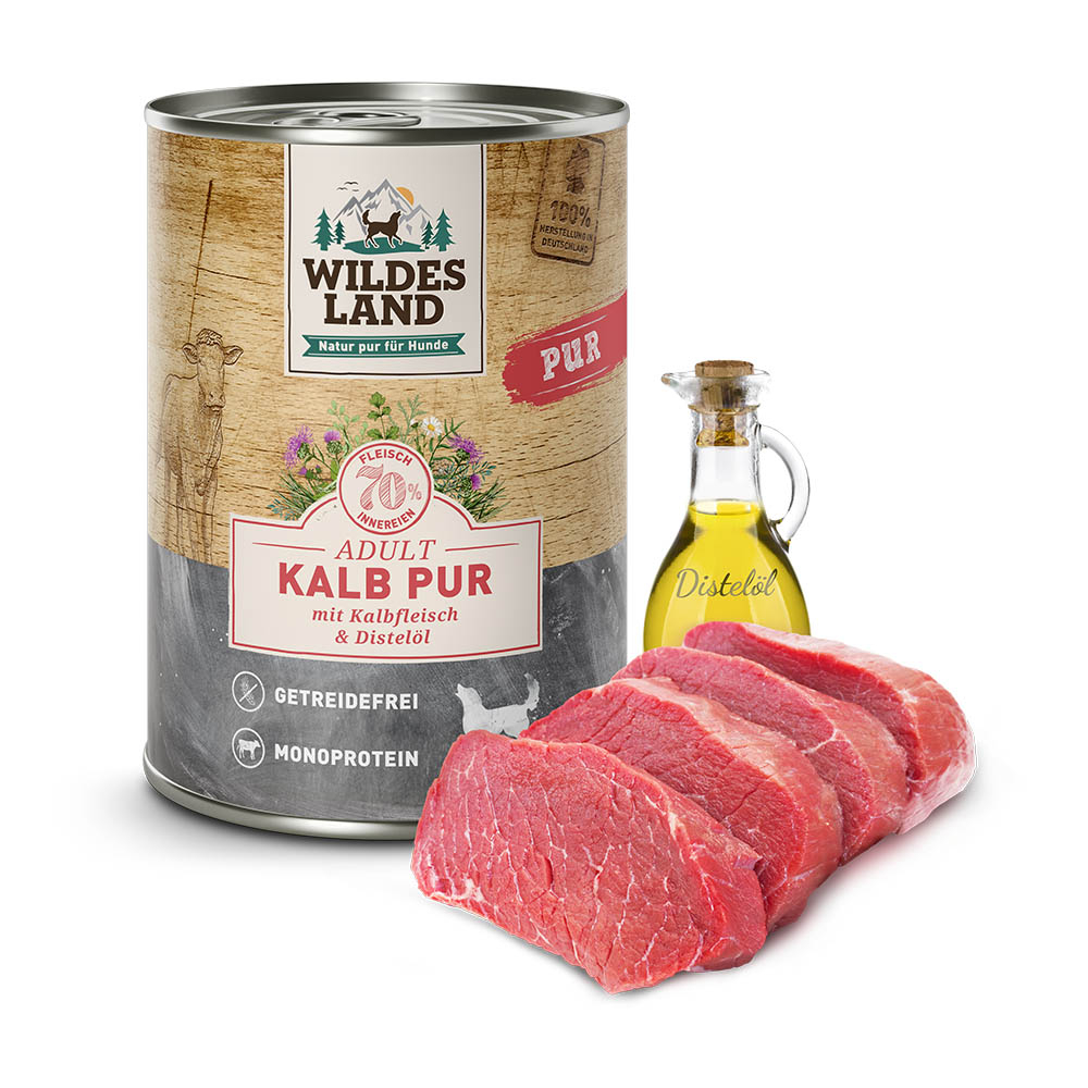Wildes Land | Kalb mit Distelöl | PUR Adult | 6 x 400 g Wildes Land | Kalb mit Distelöl | PUR Adult | 6 x 400 g von Wildes Land