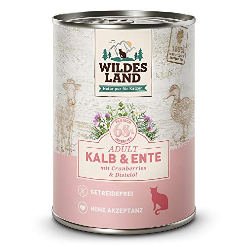 Wildes Land - Kalb & Ente - 6 x 400g Dose - Nassfutter für Katzen - Getreidefrei - Extra viel Fleisch - Beste Akzeptanz und Verträglichkeit von WILDES LAND