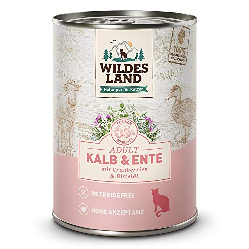 Wildes Land - Kalb & Ente - 6 x 400g Dose - Nassfutter für Katzen - Getreidefrei - Extra viel Fleisch - Beste Akzeptanz und Verträglichkeit Wildes Land - Kalb & Ente - 6 x 400g Dose - Nassfutter für Katzen - Getreidefrei - Extra viel Fleisch - Beste Akzeptanz und Verträglichkeit von WILDES LAND